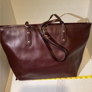 Coach Red Cherry Metallic Leather Crossgrain City Zip Tote Bag